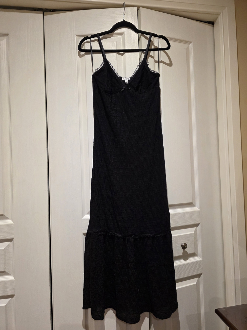 love, Fire Black Slip Maxi Dress with Lace Trim